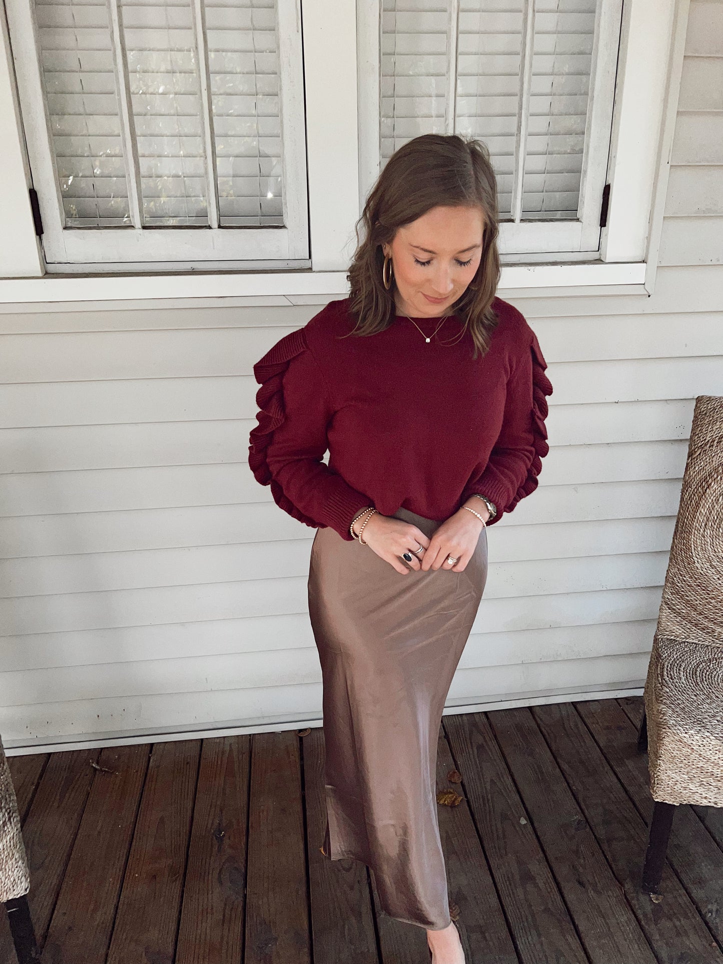 Mocha silk midi skirt