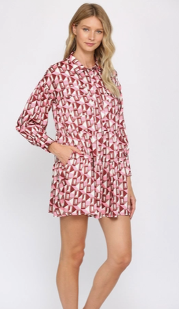 Geo Print Babydoll Shirt Dress
