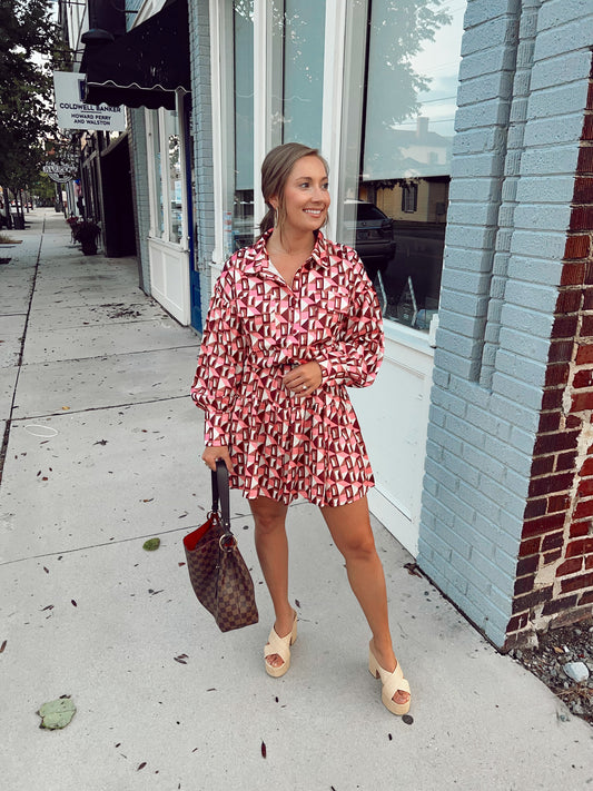 Geo Print Babydoll Shirt Dress