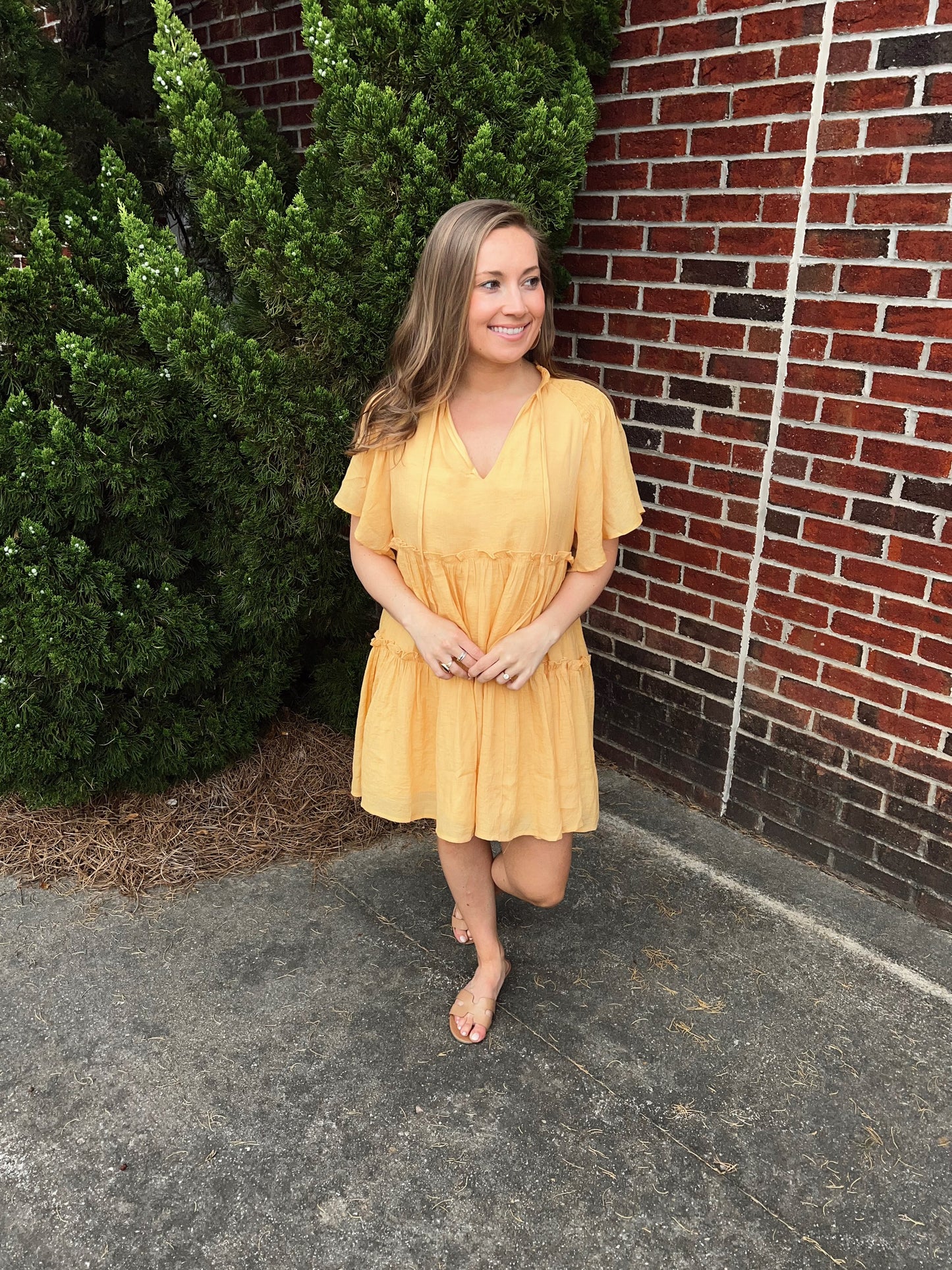 flutter sleeve tiered mini dress Loft Eyelet Flutter Tiered Mini Dress Size XS Apple Butter Women's