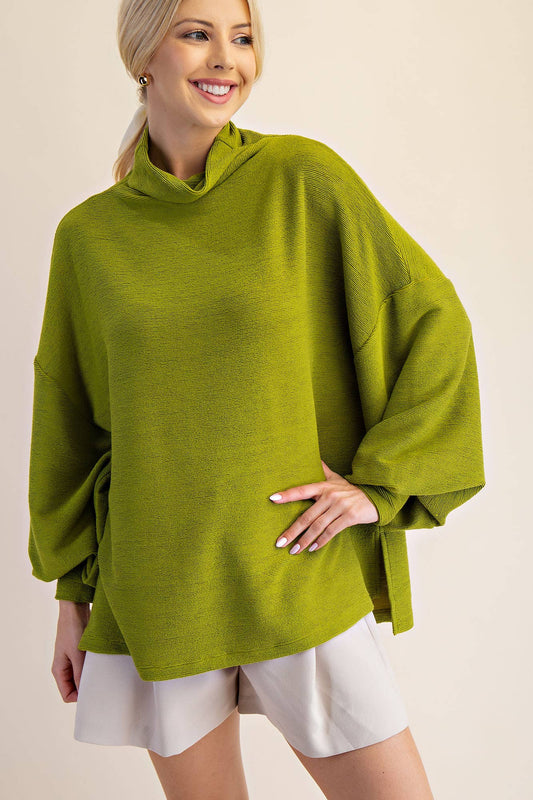 Mock Neck Balloon Sleeve Knit Top